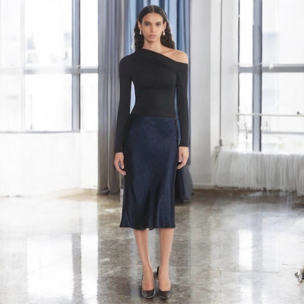 Aritzia Babaton Navy Blue Midi Slip Skirt